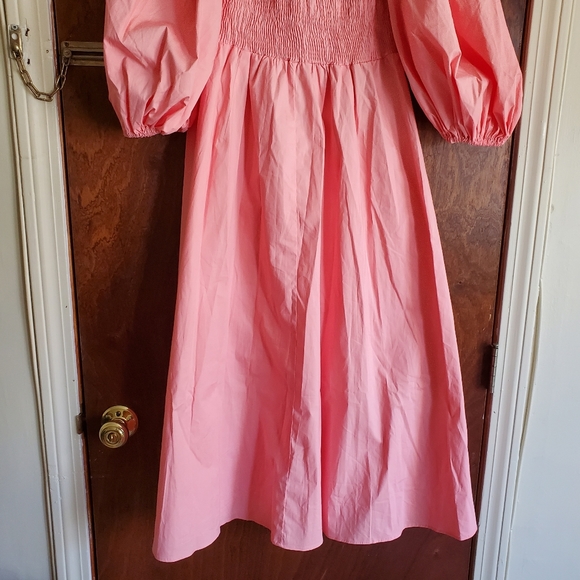 NWT SOKIE COLLECTIVE Puff Sleeve Light Pink Smoked Midi Pleated Dress size M - Picture 11 of 16